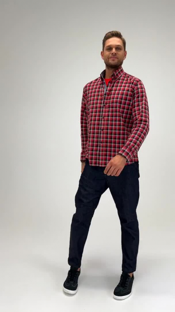 Рубашка Бристон Бар БАРИСТА (BristonBar BARISTA) мужская красно-серая, клетка